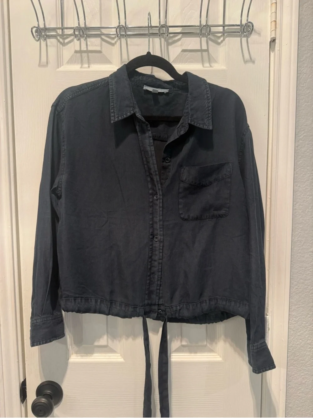 💙🔥 NWOT Pale Sky Akala Tie Front Button Down Shirt Blue Small | Chic Denim Look